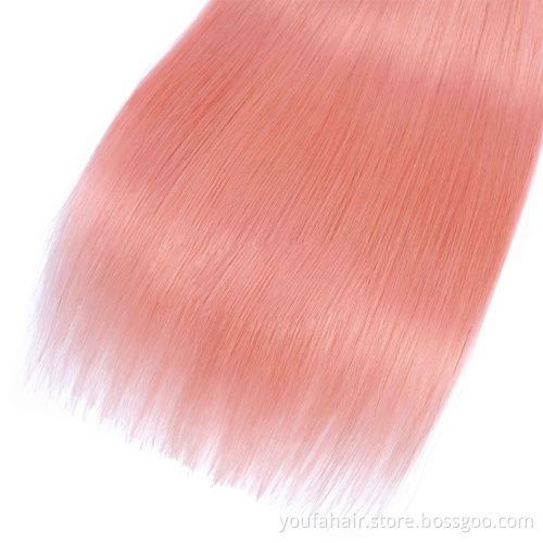 Brazilian Virgin Hair Light Pink Ombre Silky Straight Hair Bundles with Closure Pre Colored Remy Human Hair Bundles With Closure